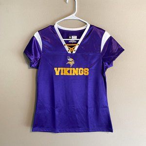 NFL Apparel Womens MN Vikings Lace Up Short Sleeve Shirt Small